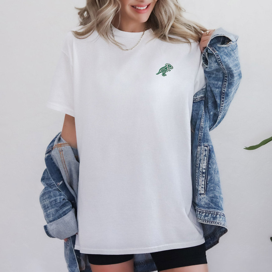 camiseta t rex bordada blanca